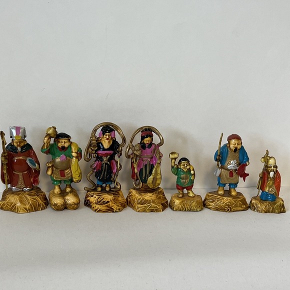 Other - Vintage Japanese Painted Small Celluloid Figures 7 Gods of Good Fortune